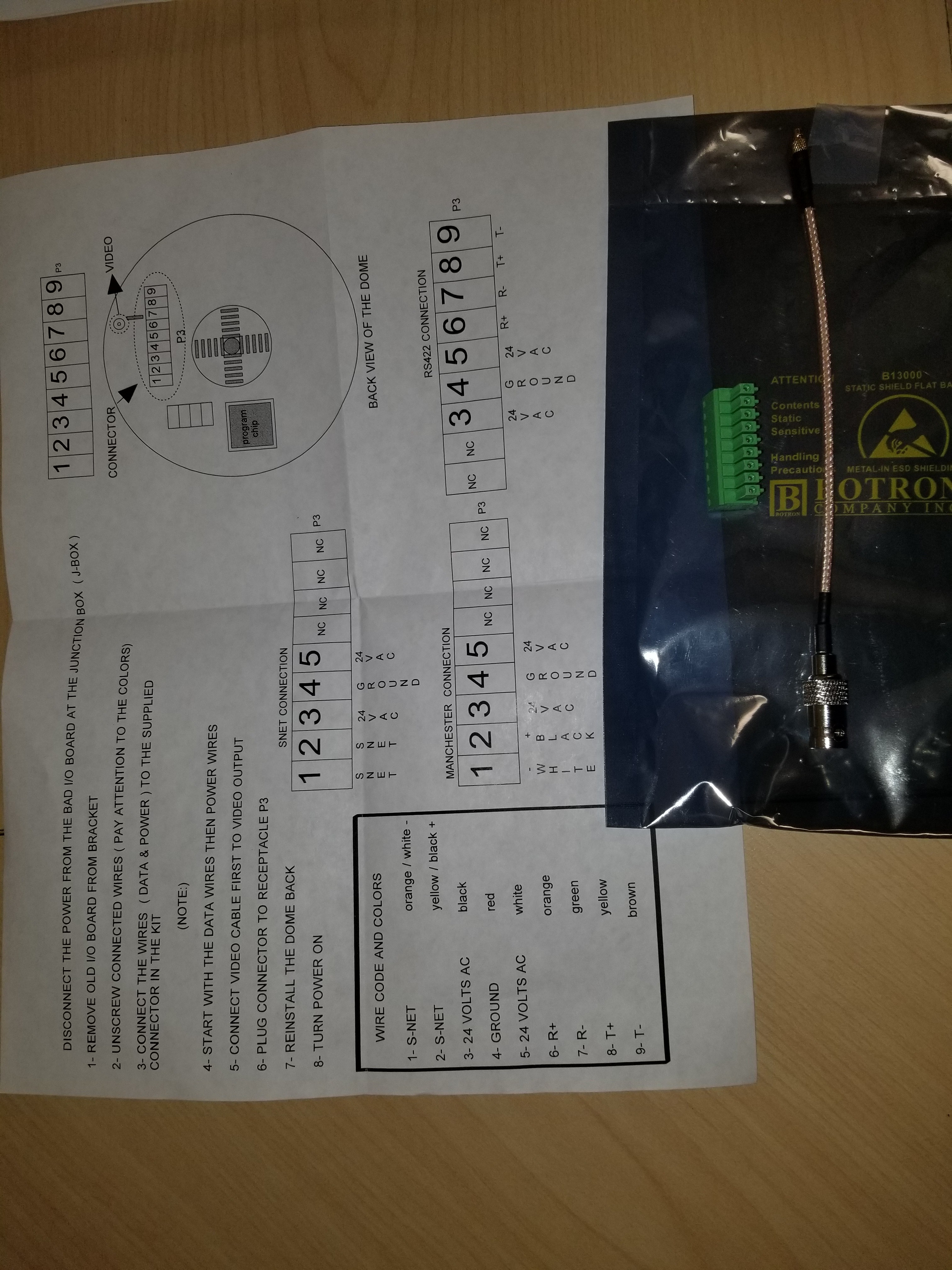 American Dynamics I/O Board Replacement Kit (Cable, Connector and Instructions)