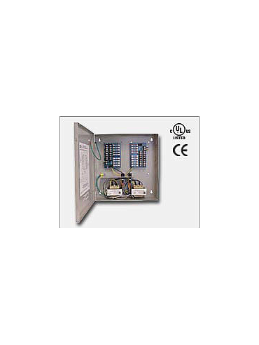 Altronix ALTV2416ULX Sixteen (16) fuse protected outputs. 24VAC @ 7 amp (170VA) or 28VAC @ 6 amp (170VA), 115VAC input. Grey enclosure. UL Listed (UL2044) CUL Listed and CE Approved.